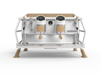 Sanremo Cafe Racer White & Wood 2Group – Elegant 2-Group Coffee Machine with Natural Wood Finish