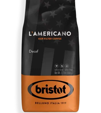 Bristot L'Americano Decaf Beans – Smooth Decaffeinated Blend with Toasted Nut & Caramel Notes