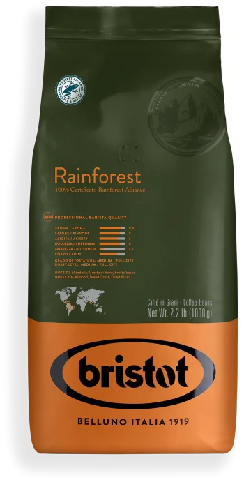 Bristot Rainforest – Rainforest Alliance Certified Coffee with Hazelnut & Sugarcane Notes